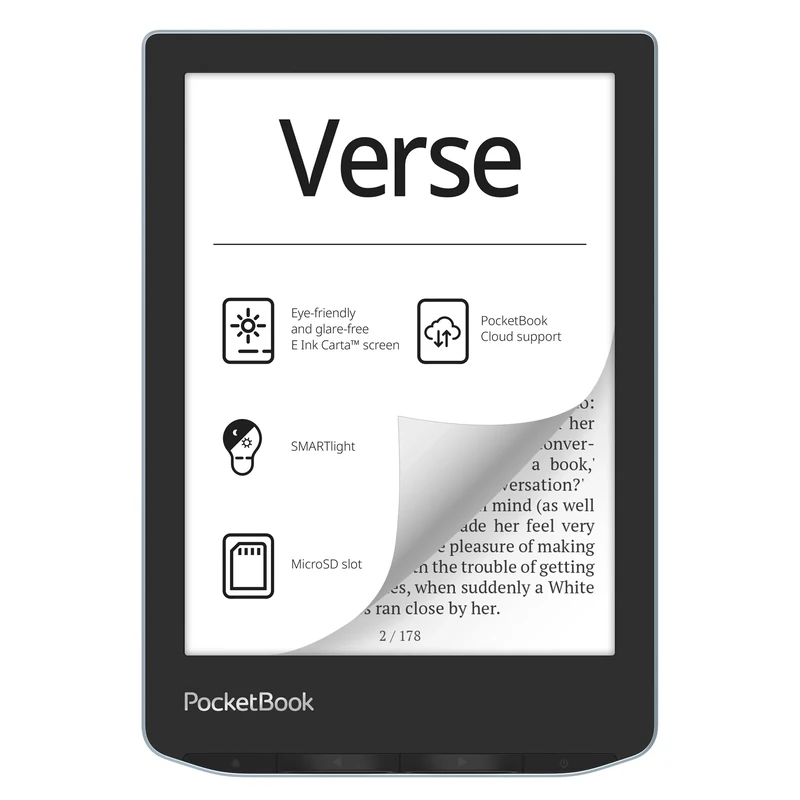 PocketBook Verse E-Readers - Eye-Friendly 6'' E-Ink Carta™ HD Touchscreen - Adjustable SMARTlight - Up to 1 Month of Battery Life - Wi-Fi & Memory Card Slot - E-Book Reader in Bright Blue