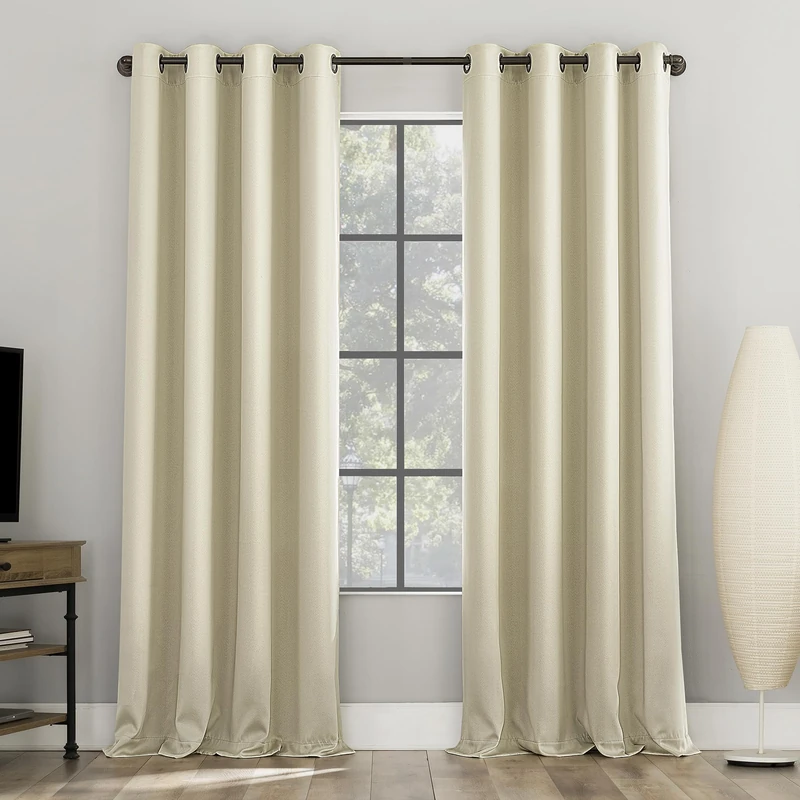 Sun Zero Nordic 2-Pack Theater Grade Noise Reducing Extreme 100% Blackout Grommet Curtain Panel Pair, 52" x 96", Cream