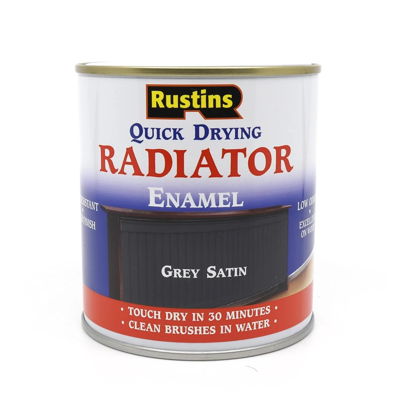 RUSTINS Quick Drying Radiator Enamel Satin - Grey 250ml – Durable, Long-Lasting Finish for Radiators That Stands the Test of Time