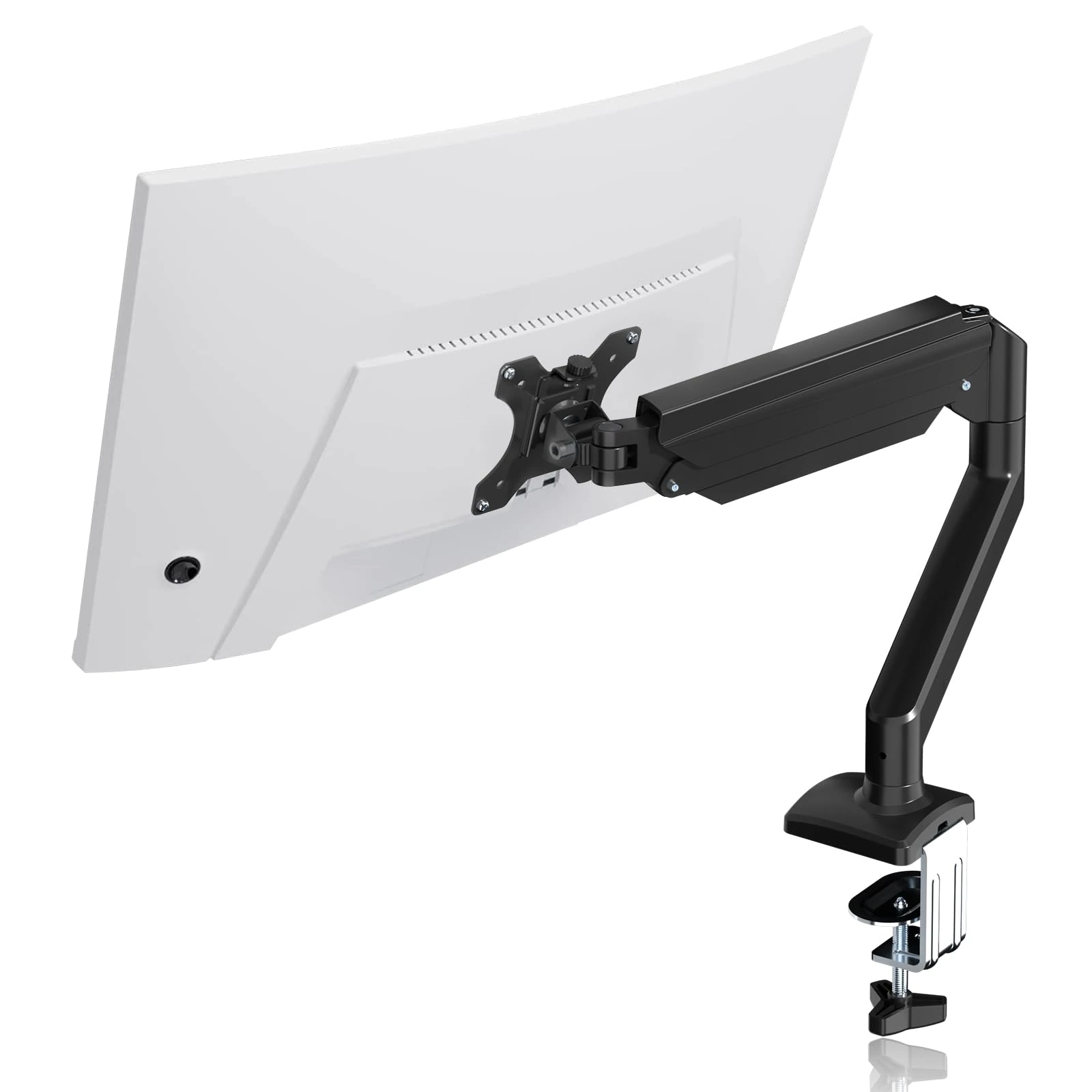 Suptek Single Monitor Arm Gas Spring, Monitor Arm Desk Mount for 13-35 inch Monitors up to 9kg, Tool Free Height Adjustable Screen Arm with Tilt Swivel Rotation, VESA 75/100mm, C-clamp/Grommet Options