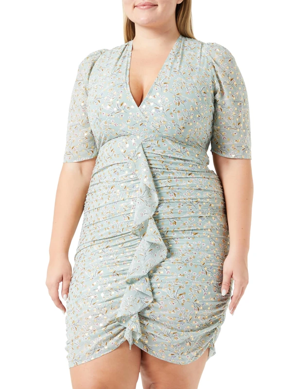 SIDONA Women's Casual Dress, Green Multicoloured, XL