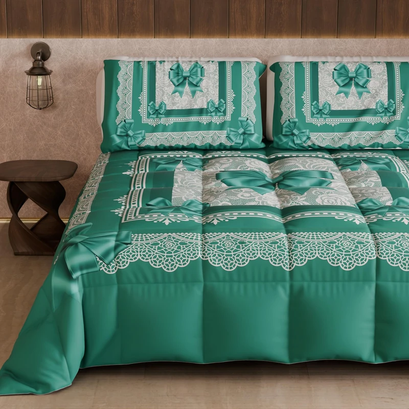 PETTI Artigiani Italiani - Single Winter Quilt, Single Duvet, Double Sided Quilt Solid Colour and Digital Print Teal Bow, Made in Italy