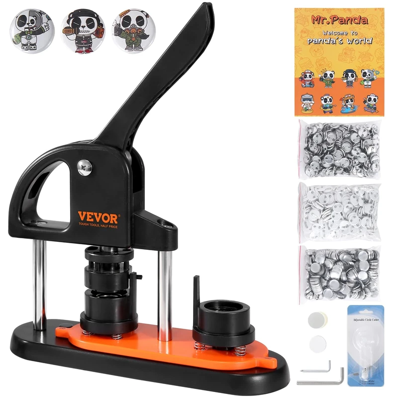 VEVOR Button Maker Machine, 0.98 inch/25mm Pin Maker, Badge Punch Press Kit, Children DIY Gifts with 500pcs Button Parts, Circle Cutter, Magic Book