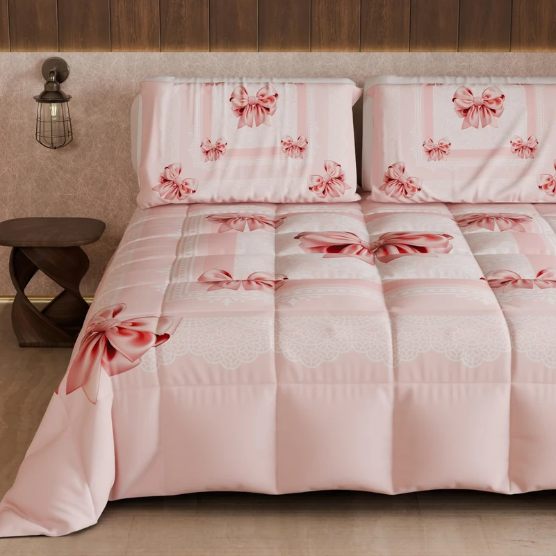 PETTI Artigiani Italiani - Single Winter Quilt, Single Duvet, Double Sided Quilt Solid Colour and Digital Print Pink Bow, Made in Italy