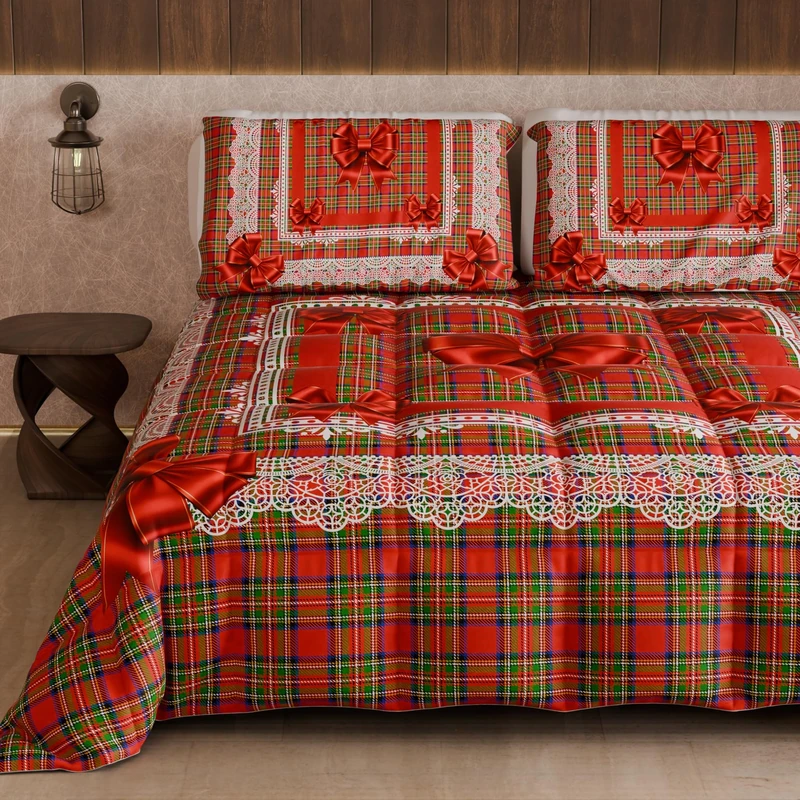 PETTI Artigiani Italiani - Single Winter Quilt, Single Duvet, Double Sided Quilt Solid Colour and Digital Print Tartan Bow, Made in Italy