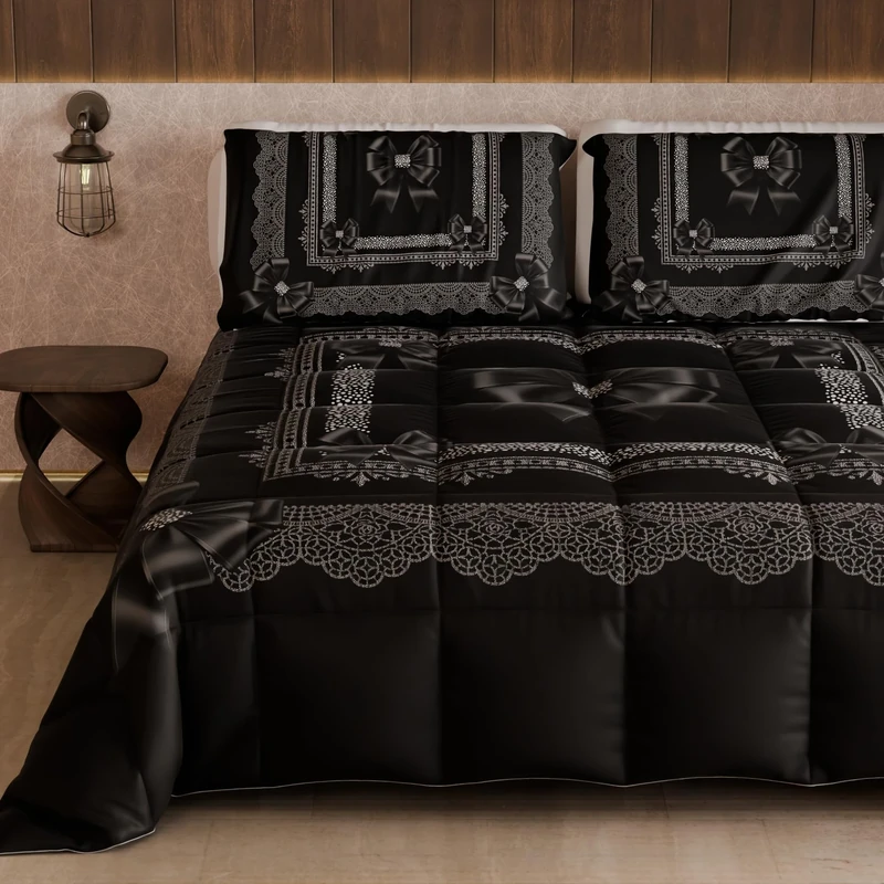 PETTI Artigiani Italiani - Winter Quilt for a Double Bed and a Half Quarter, Solid Colour and Digital Print Diamond Bow, Made in Italy