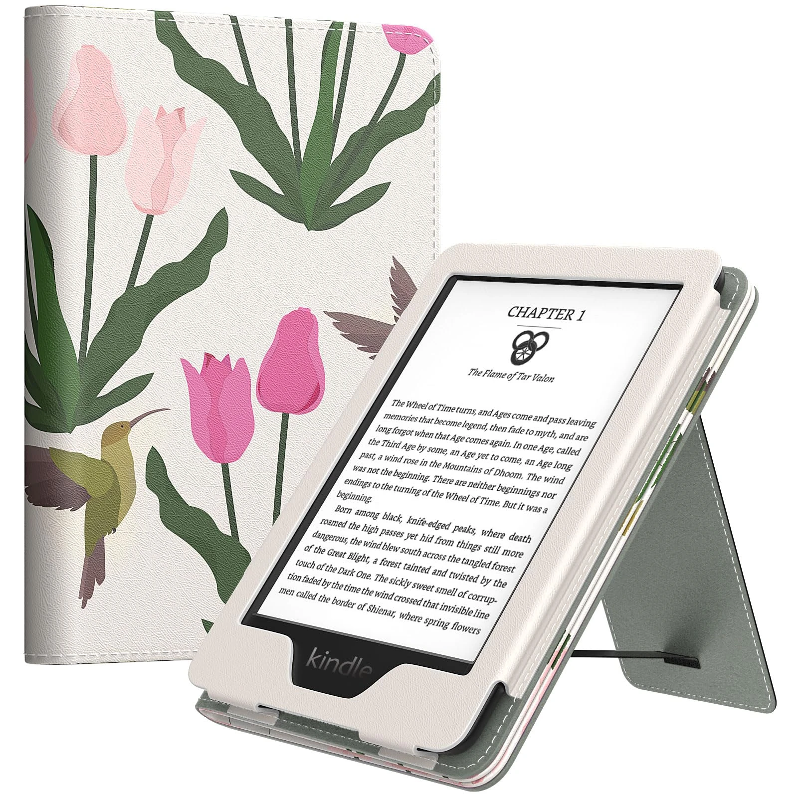 MoKo Case Fits All-new 6" Kindle(11th Generation, 2024/2022 Release)/Kindle(10th Gen,2019)/Kindle(8th Gen, 2016), Ultra Lightweight PU Shell Cover with Auto Wake/Sleep for Kindle 2024, Tulip