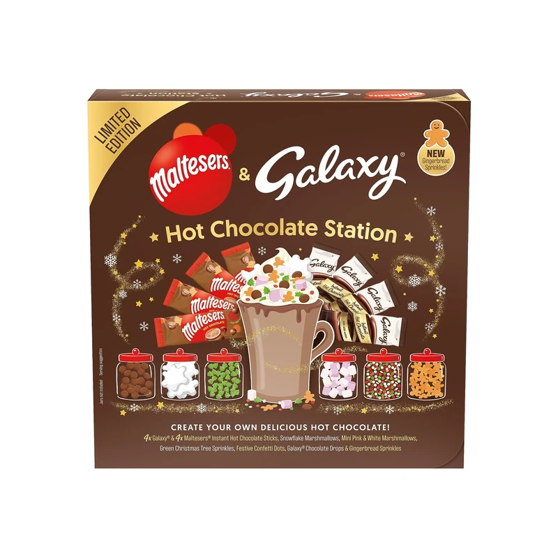 GALAXY Maltesers & Hot Chocolate Station | Gift Set With Sachets & 6 Toppings | Create Your Own Experience | Pack of 1