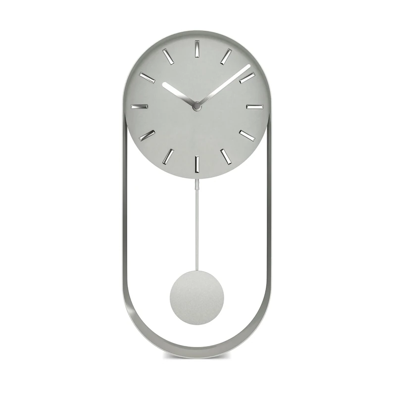 Modern Pendulum Clock Large Wall Clock without Ticking Noises I Handmade Metal I Quartz Movement I 35 x 16 cm I Colour Silver Grey