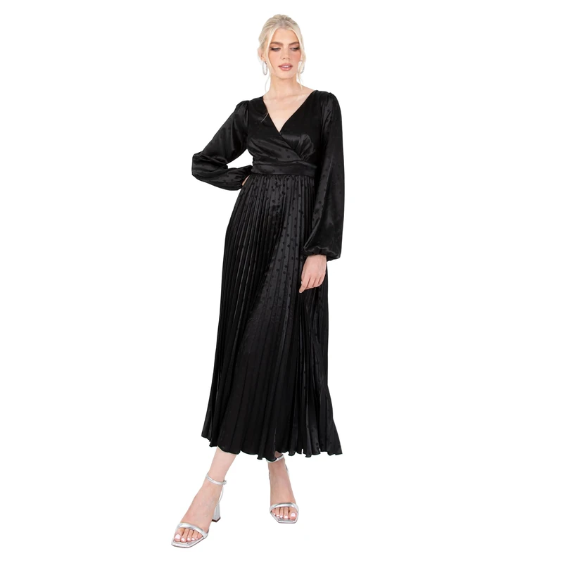 Lovedrobe Women's Satin V-Neck Midaxi Evening Dress - Black