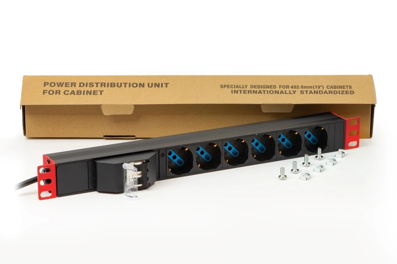 LINK SAFETY AND PROTECTION BRAND MULTIPRESA MODEL ALIMENTAZIONE PER RACK 19 WITH 6 REPEE UNIVERSALI TRIPOLARI/SCHUKO MAGNETOTHERMIC WITH STAFFE ROSSO STAFFE