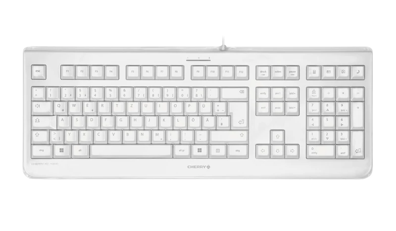 CHERRY KC 1068, Swiss Layout, QWERTZ Keyboard, Easily Disinfectable, Waterproof Wired Keyboard, Whisper-Quiet Keystrokes, White-Grey