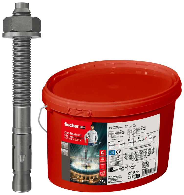 Fischer FAZ II Plus 12/10 R Bucket 85 x Metal Dowels to Beat and Expansion in Stainless Steel for Fixing Heavy Loads and Seismic Applications on Slotted Concrete