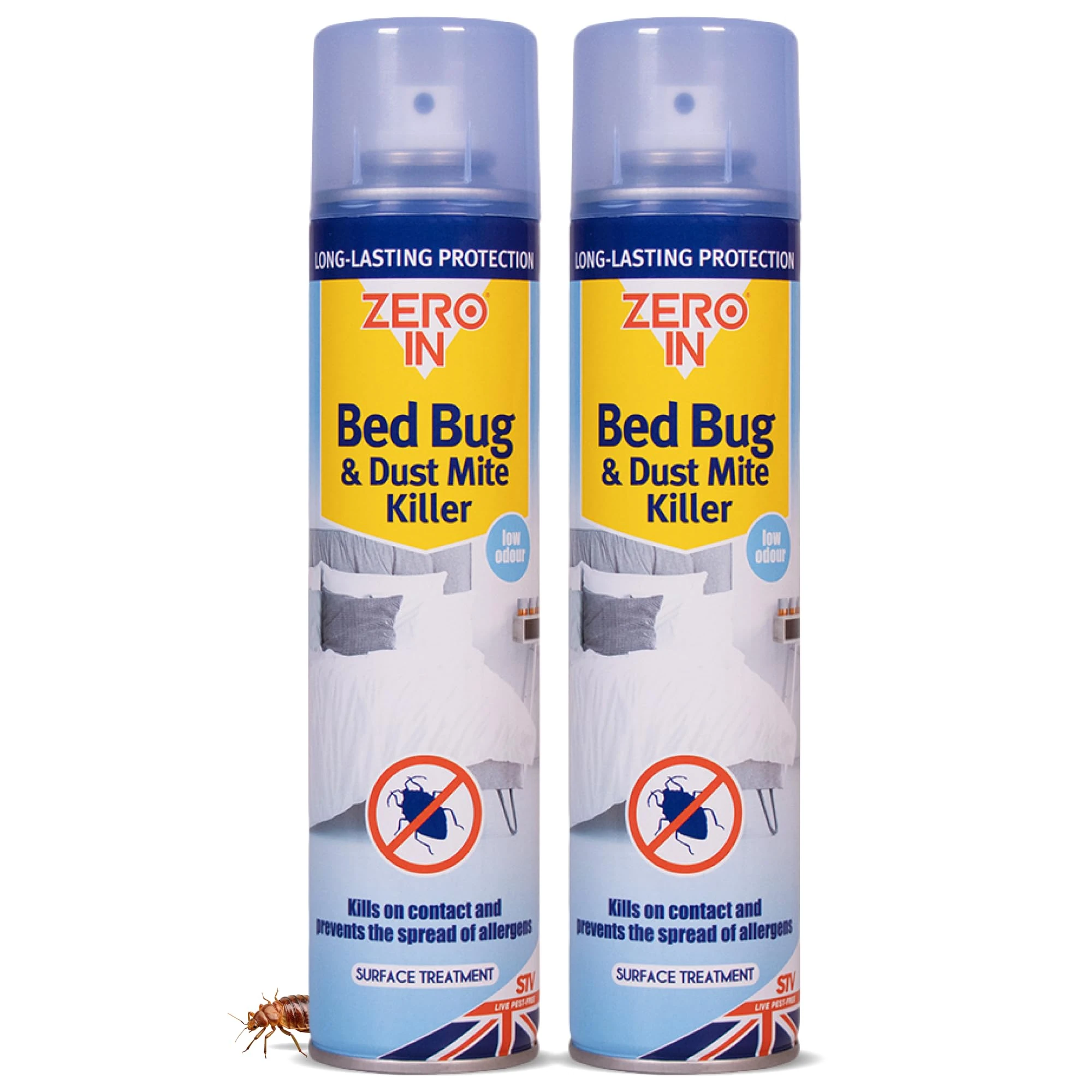 Zero In Bed Bug & Dust Mite Killer – Spray for Mattress, Frames & Furnishings – Ready-to-use Fast-Acting Water-Based Treatment - Long-Lasting Protection & Allergy-Free – Multipack 2x300ml