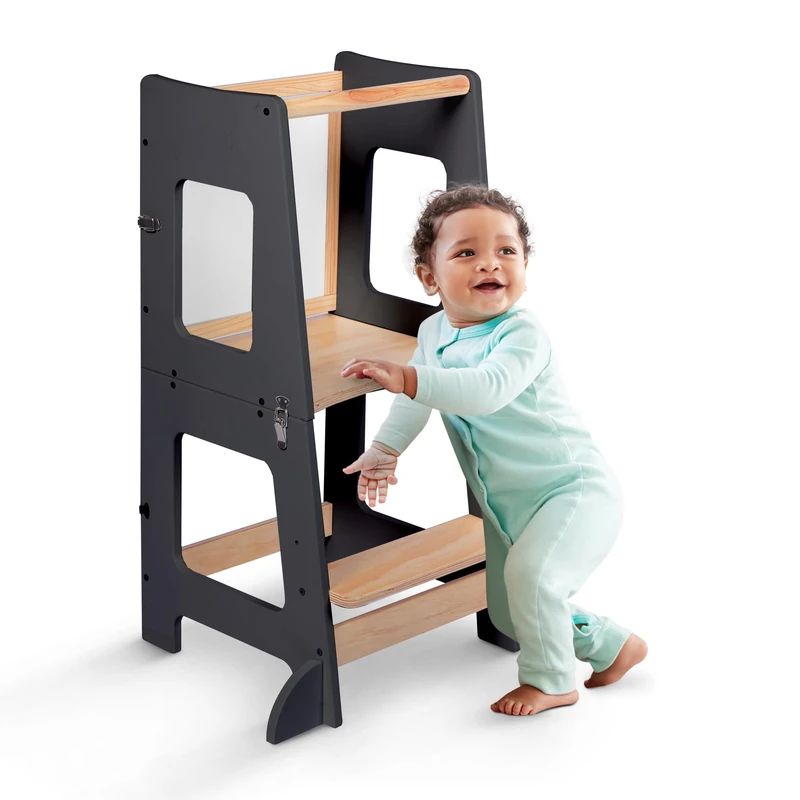 kidoola Toddler Learning Tower & Mini Desk (up to 12 Years), Safe & Creative for Kids, Steps Stool with Secure Safety Bars & Adjustable Height, Black & Whiteboard, Easy to Build