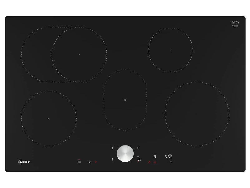 NEFF T58PTF1L0, N 90, Induction Hob, Self-sufficient Glass Ceramic Hob, 80 cm Wide, Twist Pad, Home Connect, Smart Hood Automatic, Power Level, Flush-Mounted Black - Image 1