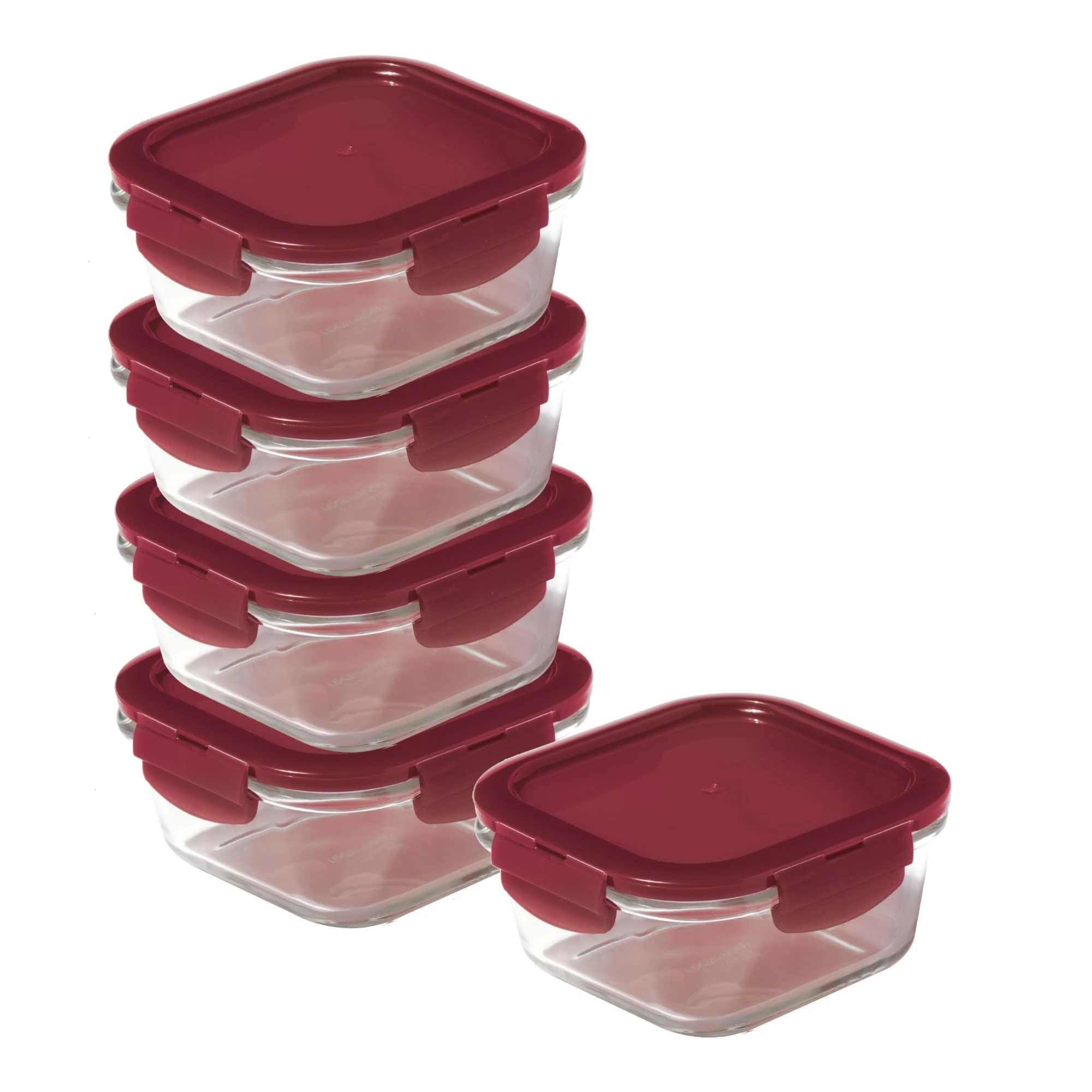 LocknLock Eco Ovenglass Glass Food Containers with Lids Set of 5 - Airtight, Leakproof Square Food Storage Containers with Recycled Plastic Lids, Oven Safe, Dishwasher Safe, 5 x 500ml