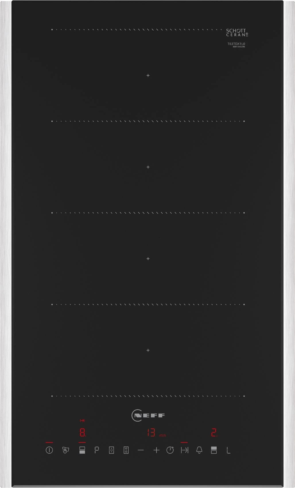 Neff, Domini T63TDX1L0 Flex Induction Hob N70 Width 30 cm Self-sufficient Electric Hob Touch Control Black with Frame