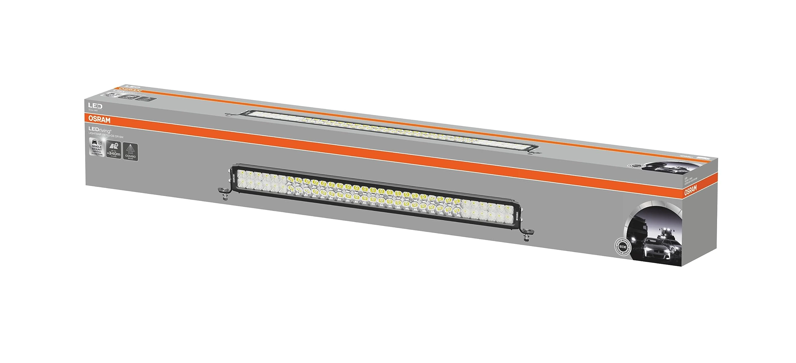 OSRAM LEDriving® Lightbar VX750-CB DR SM, LED driving light for far/near-field lighting, combo beam, 6000K, 8000lm, light beam up to 340m, 12V/24V, ECE appro, Bianco