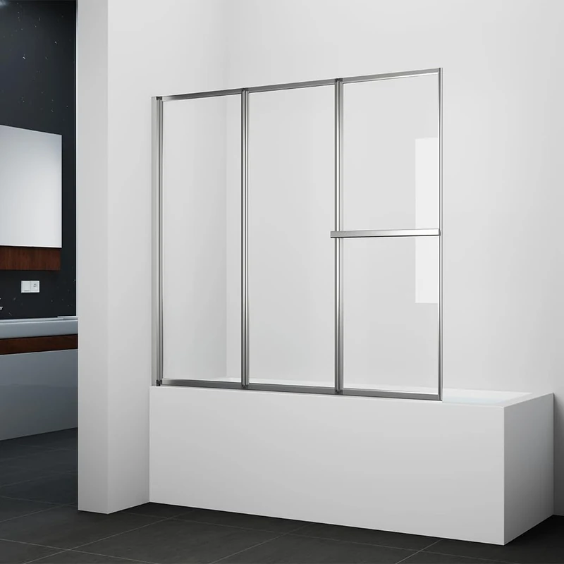 Marwell Silver Vital Chrome Folding Bath Screen 166.4 cm x 140 cm x 10 cm 3-Leaf Glass Panels Made of 4 mm Safety Glass with Chrome-Coloured Aluminium Frame and Towel Rail - Image 1