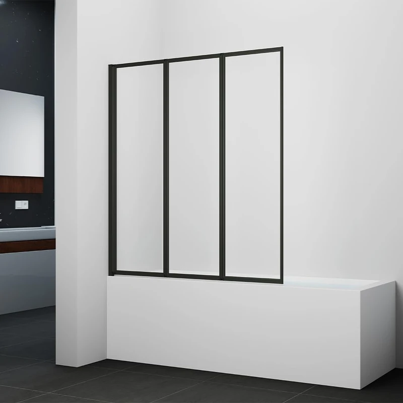 Marwell Folding Bath Screen Black Light 3 Leaf 125 cm x 143 cm x 5 cm Glass Elements Made of 4 mm Safety Glass Foldable Matt Black Aluminium Frame