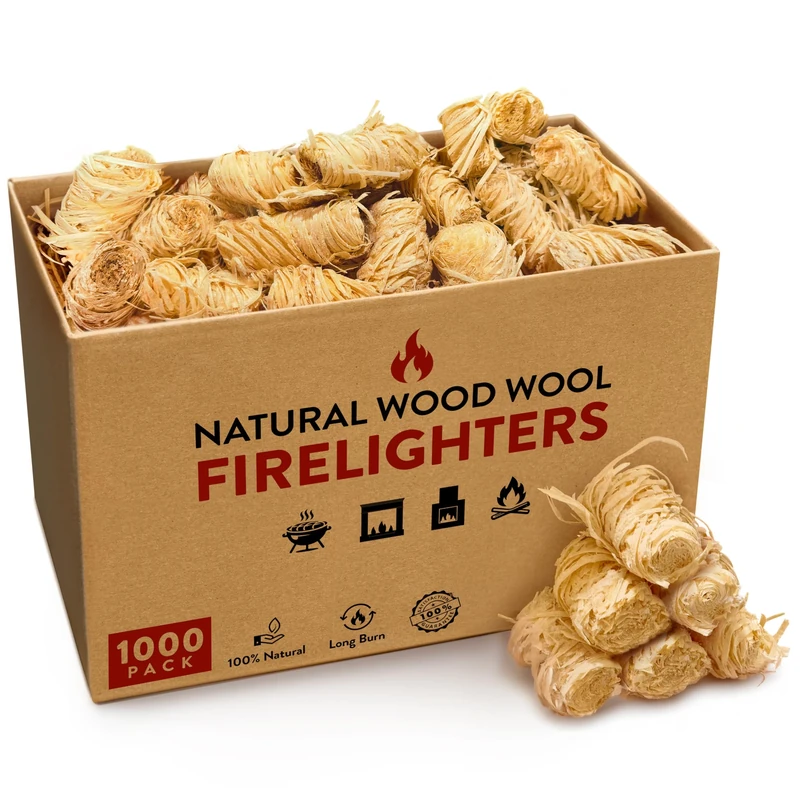 VOYTO Natural Firelighters - 1000 Eco Wood Wool & Wax Fire Starter Cubes for BBQ, Pizza Oven, Log Burners & Fireplaces - Odorless, Fast Ignition, Long Burn, Chemical-Free for Indoor & Outdoor Use