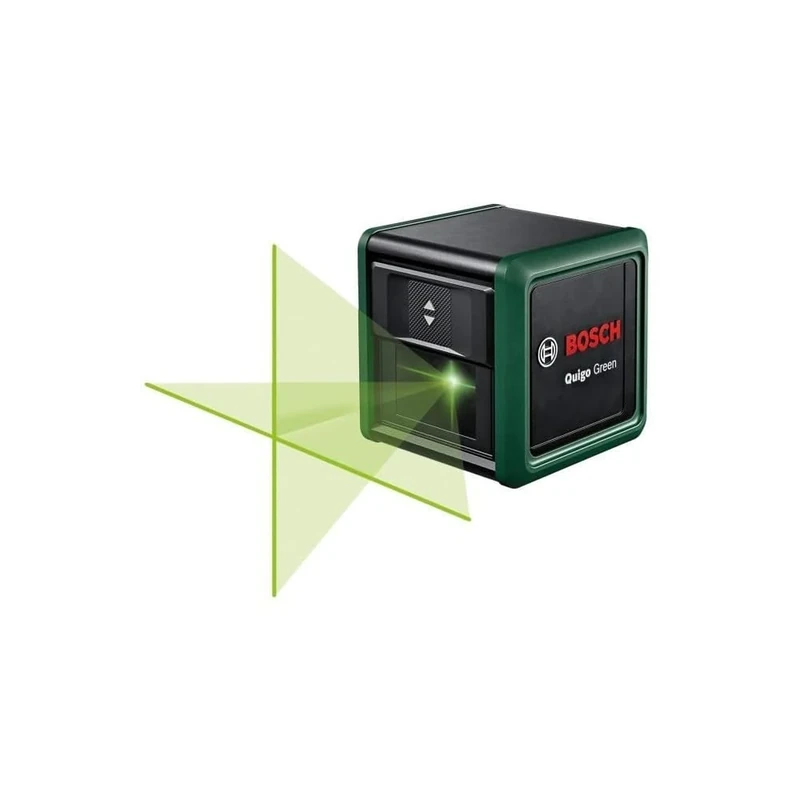 Bosch Cross line Laser Quigo Green with Tripod (Green Laser for Better Visibility, housing Made of Recycled Plastic, in E-Commerce Cardboard Box)