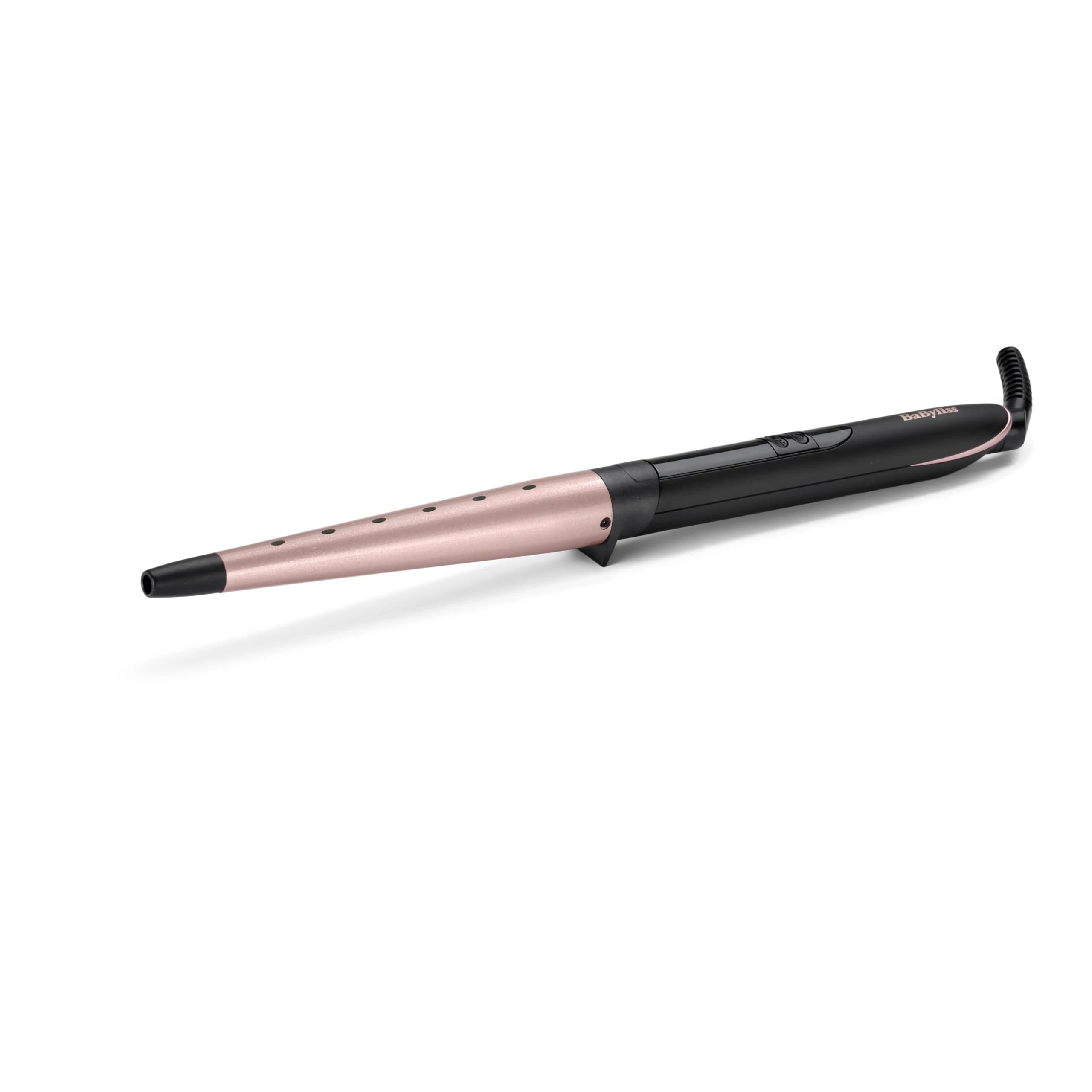 BaByliss Rose Quartz Conical Wand - 13-25mm Hair Curler for Natural Waves and Curls, Ceramic, 6 Heat Settings 160°C to 210°C, Pink & Black, C454U