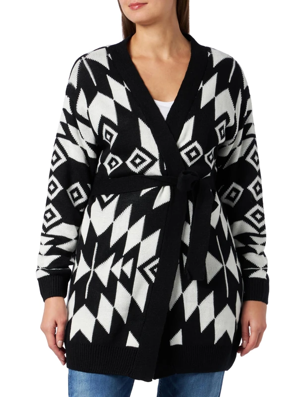 nascita Women's Open Knit Cardigan 19025436-na03, Black White, Xs/S Sweater - Image 1