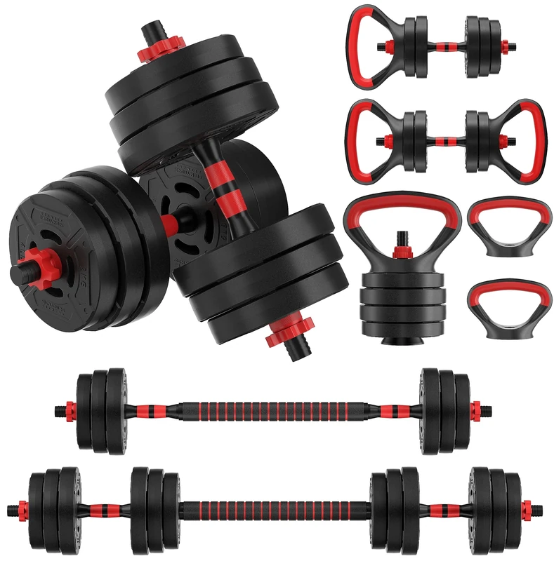 Signature Fitness 60LB 4-in-1 Portable Changeable Adjustable Dumbbell Set Barbell Set and Kettlebell Set with Adjustable Weights