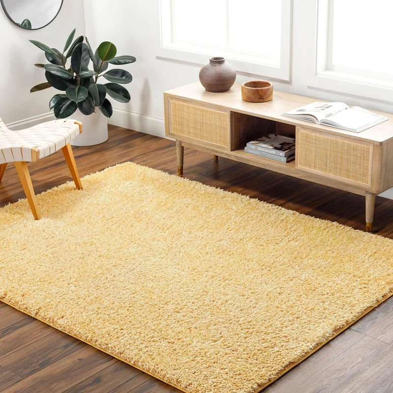 Livabliss Shaggy - Modern Berber Living Room, Large 160x213 cm, Soft Shaggy for Bedroom - Neutral Boho Fluffy, Easy Care Plush Thick Pile - Mustard