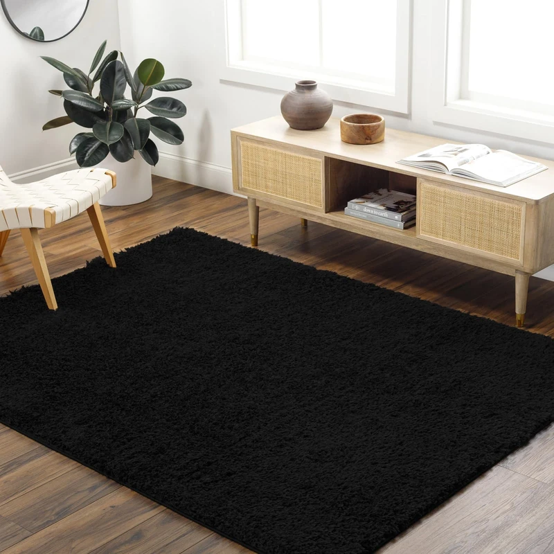 Livabliss Shaggy - Modern Berber Living Room, Large 200x275 cm, Soft Shaggy for Bedroom - Neutral Boho Fluffy, Easy Care Plush Thick Pile - Black