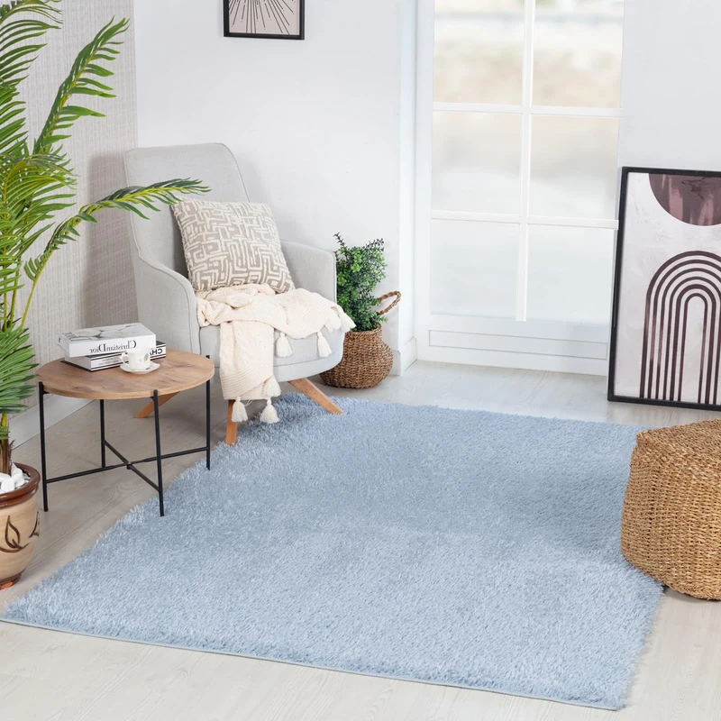 Livabliss Shaggy - Modern Berber Living Room, Large 160x213 cm, Soft Shaggy for Bedroom - Neutral Boho Fluffy, Easy Care Plush Thick Pile - Denim