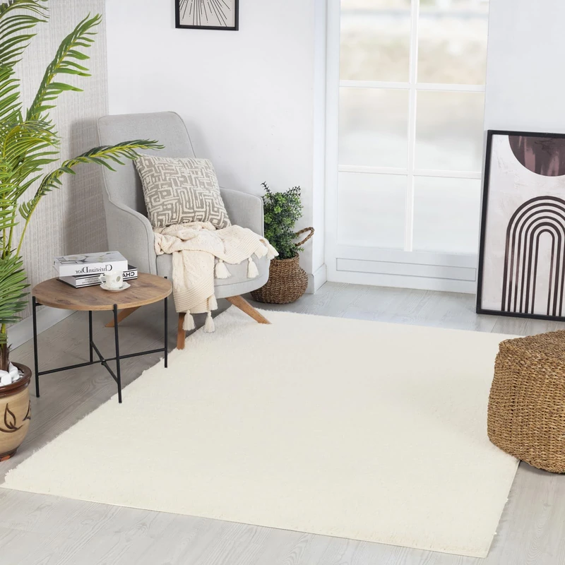 Livabliss Shaggy - Modern Berber Living Room, Large 120x180 cm, Soft Shaggy for Bedroom - Neutral Boho Fluffy, Easy Care Plush Thick Pile - White - Image 1