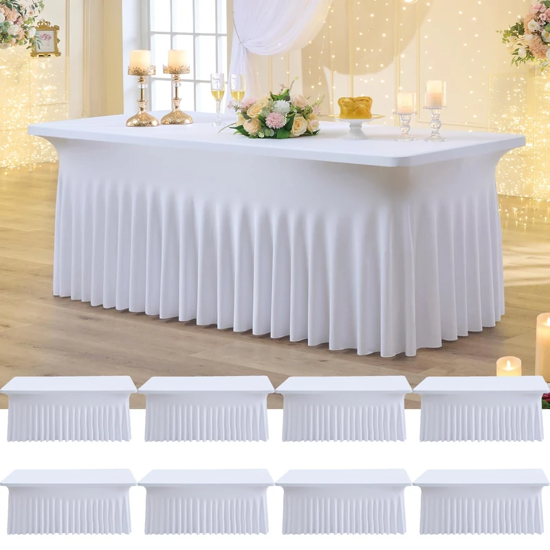Htper 8pk Spandex Tablecloth for 6ft Rectangle Tables, Wrinkle Free Fitted Table Cover, Desk Skirt for Parties Weddings Birthday Banquet Baby Shower