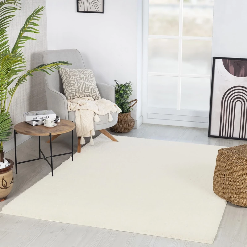 Livabliss Shaggy - Modern Berber Living Room, Large 200x275 cm, Soft Shaggy for Bedroom - Neutral Boho Fluffy, Easy Care Plush Thick Pile - White