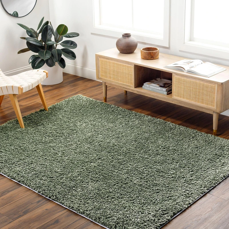 Livabliss Shaggy - Modern Berber Living Room, Large 160x213 cm, Soft Shaggy for Bedroom - Neutral Boho Fluffy, Easy Care Plush Thick Pile - Medium Green