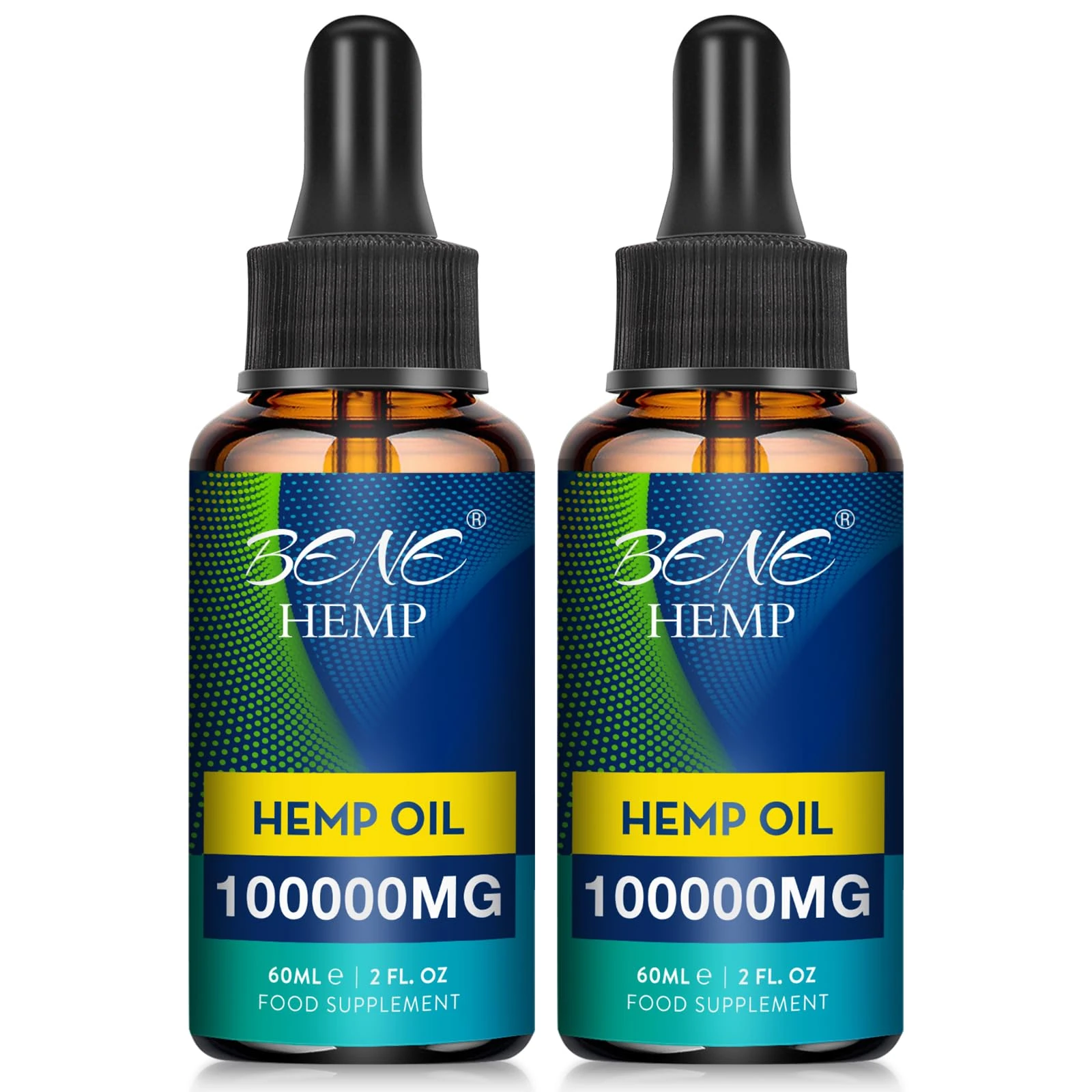 High Strength 100000mg Premium Oil - Supports Joint, Sleep and Stress Relief, Rich in Omega 3-6-9, Vitamin C & E, 100% Vegan, 60ml (Pack of 2)