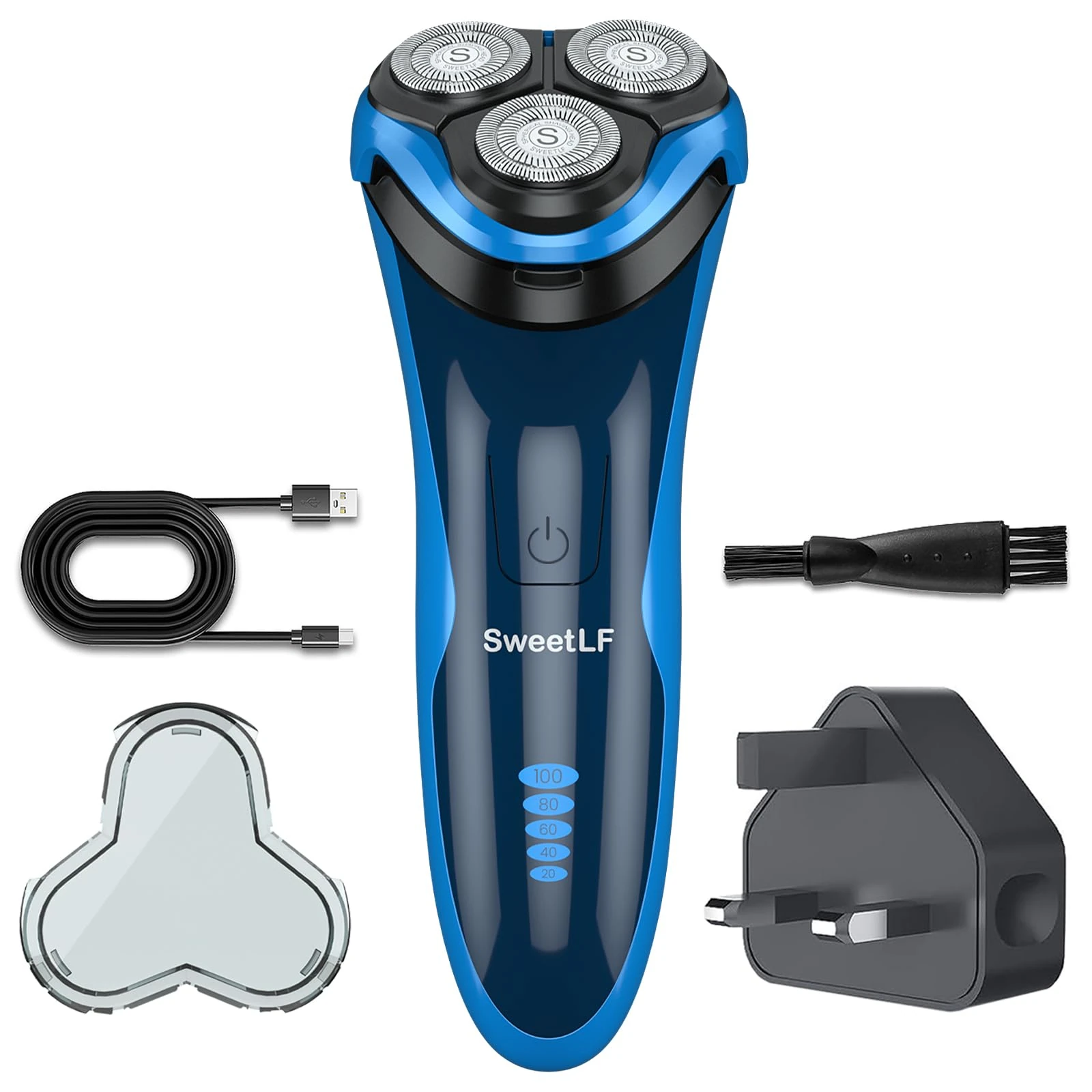 SweetLF Electric Razor for Men, 120 Min Shaving, Fast UK Adapter (1H Charging),100% Waterproof, Wet & Dry Rotary Shavers for Men with Pop-up Trimmer, LED Display, Navy Blue