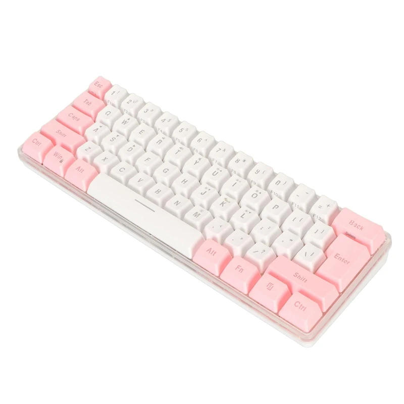 Sxhlseller 61-Key RGB 60% Wired Gaming Keyboard Mechanical Feel Ergonomic Design Plug & Play Adjustable Backlight Mac Compatible Office Home Travel (Pinkish White)