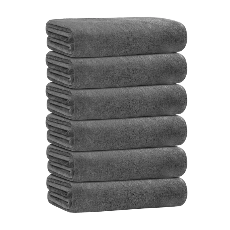 JML 6 Pack 30" x 60" Microfiber Bath Towel Set, Lightweight & Soft Absorbent, Grey