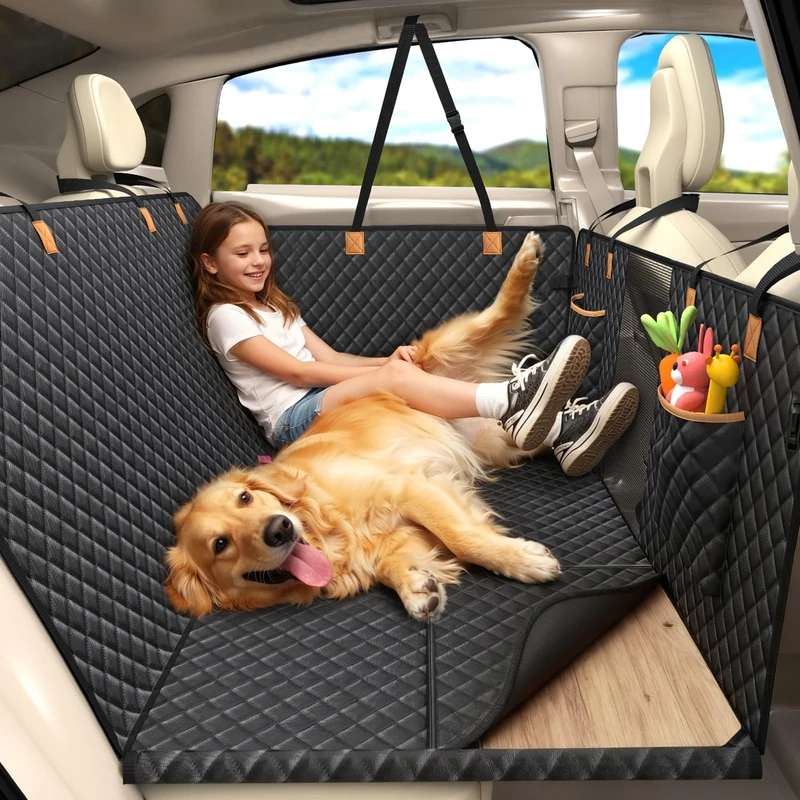 Lekereise Back Seat Extender for Dogs, Dog Car Seat Cover for Back Seat Larger Dog Car Seat Cover with Strong Bottom, Dog Car Bed for Backseat, Dog Hammock for Car SUV Truck, Black, BP-684008