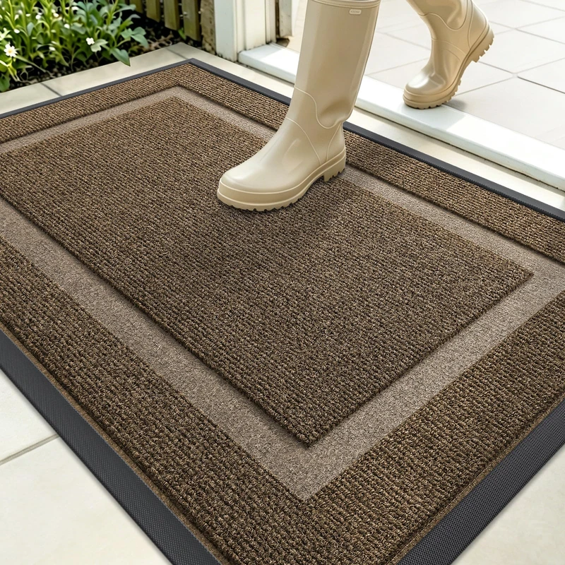OLANLY Front Door Mat Indoor Outdoor Entrance, Waterproof All-Season, All-Weather Doormat, Sturdy Natural Rubber, Fade Resistant, Low Profile, Easy Clean Patio Porch Entryway Mat, 36x24, Brown