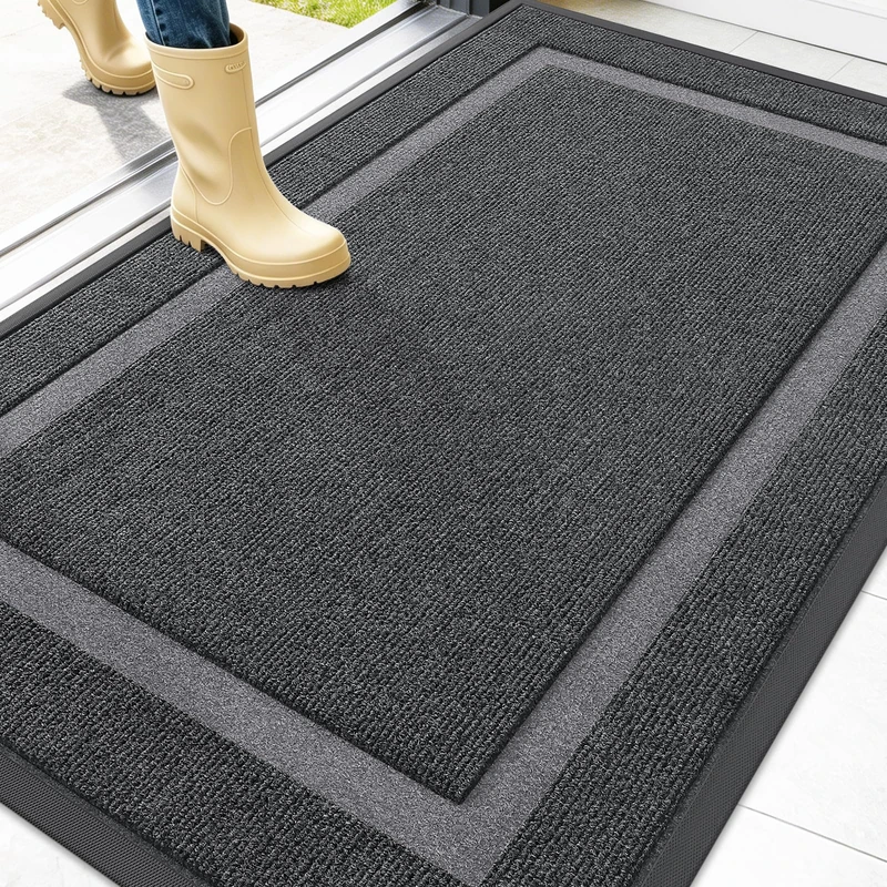 OLANLY Front Door Mat Indoor Outdoor Entrance, Waterproof All-Season, All-Weather Doormat, Sturdy Natural Rubber, Fade Resistant, Low Profile, Easy Clean Patio Porch Entryway Mat, 47x32, Grey