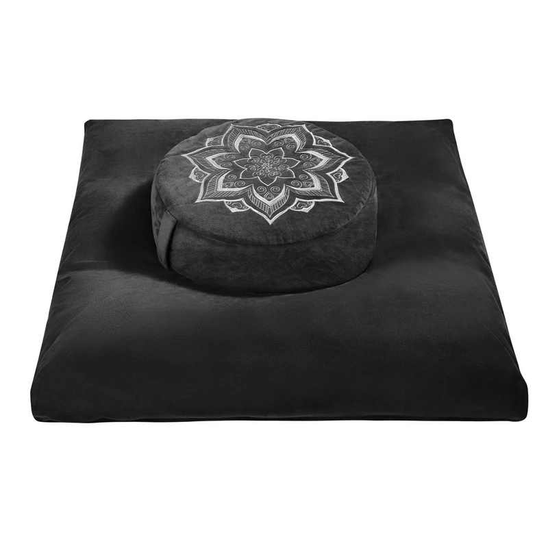 Meditation Cushion Set with Washable Velvet Cover,Buckwheat Hull & Memory Foam Floor Seat for Adults and Children, Ideal for Yoga, Sitting, Reading and Floor Seating,Luxury & Supportive (Black)