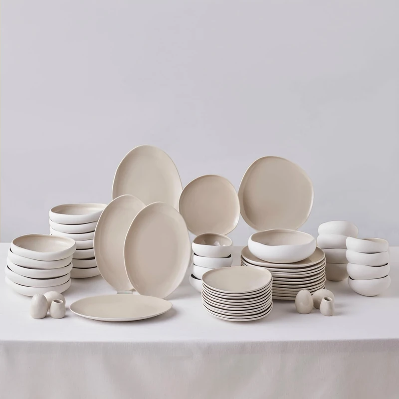 Karaca New Cupid 59-Piece Stoneware Dinner Set for 12 People, Reactive Glaze Finish Plates and Bowls Set, Microwave & Dishwasher Safe, Ideal Dinnerware for Everyday & Special Occasion