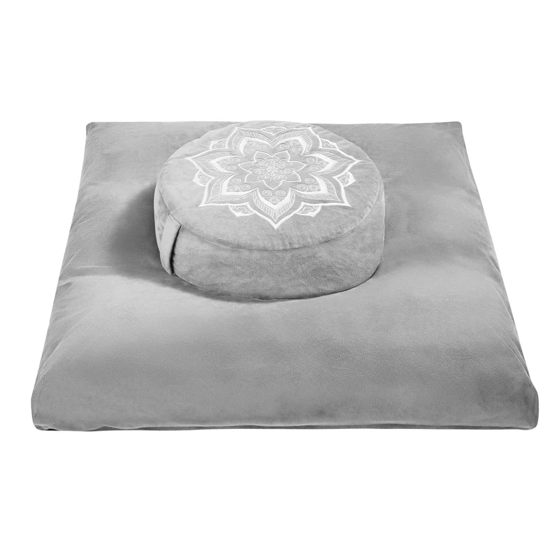 Meditation Cushion Set with Washable Velvet Cover,Buckwheat Hull & Memory Foam Floor Seat for Adults and Children, Ideal for Yoga, Sitting, Reading and Floor Seating,Luxury & Supportive (Grey)
