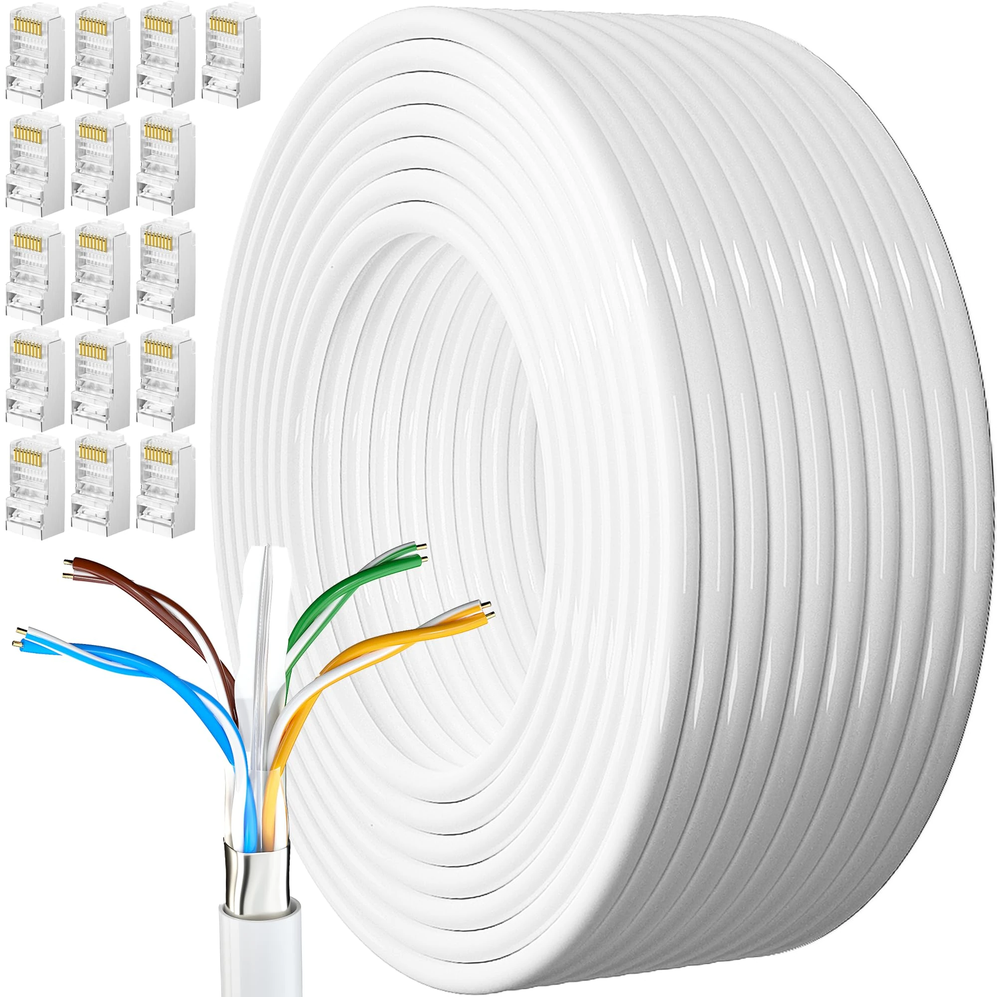 MEIPEK Ethernet Cable 80m, Cat 6 Bulk Internet Cable 80 Meters, Shielded FTP 23AWG External Lan Cable Extra Long High Speed Network Cable, Anti-Jamming Weatherproof Rj45 Patch Cable 260ft White