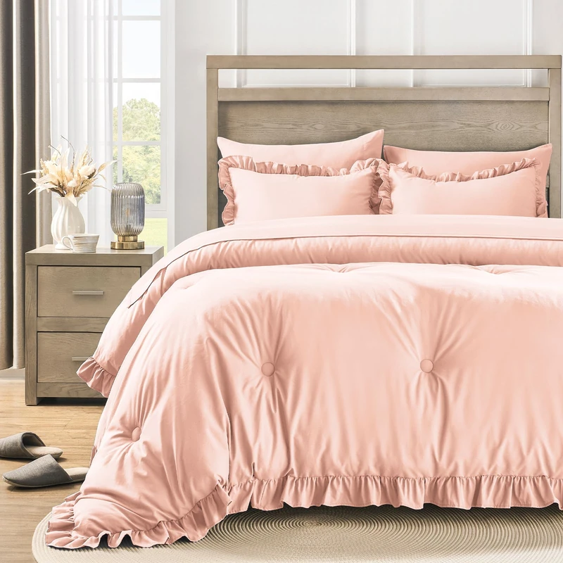 QUIETSEA Twin Bed in a Bag Pink, 5 Pieces Comforter Set Twin