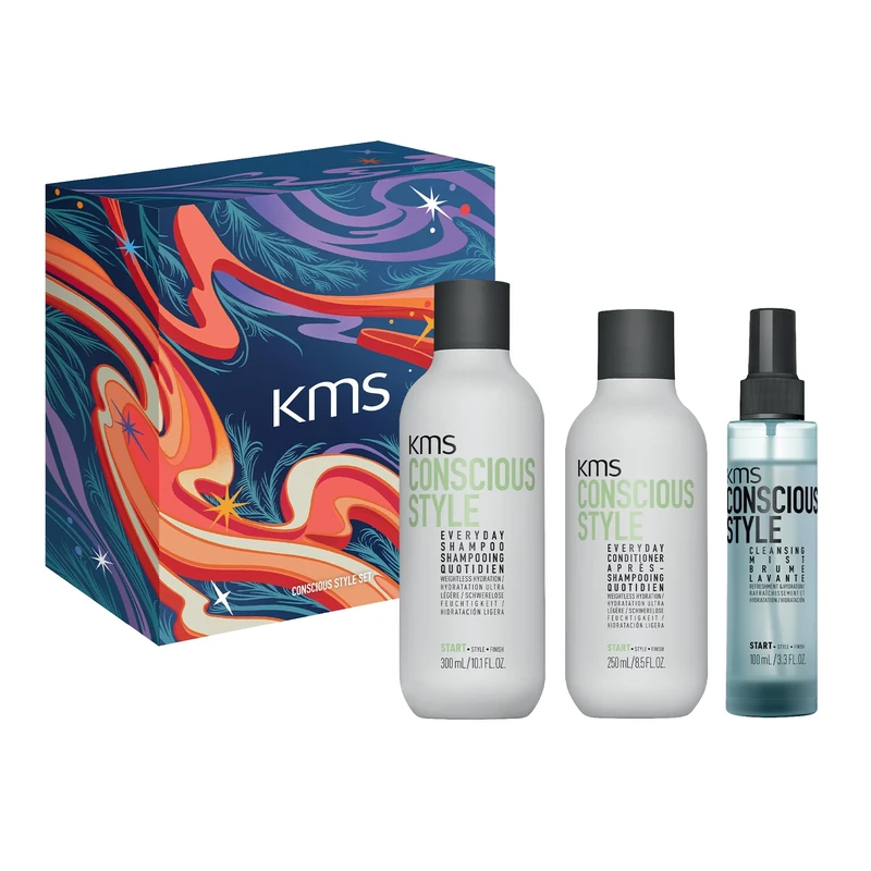 KMS Conscious Style Travel Set with Shampoo 100ml, Conditioner 100ml, and Cleansing Mist, 100ml